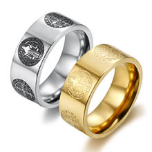 Золотое серебряное кольцо из нержавеющей стали толщиной 8 мм с изображением коррозии и экзорцизма, Креста, Иисуса Христа, Святого Бенедикта, ювелирные изделия, подарок для мужчин 2024 - купить недорого
