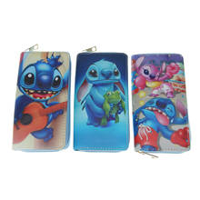 Disney Stitch-cartera larga con cremallera de PU, monedero de dibujos animados, tarjetero para niña y niño, bolso de mano de moda 2024 - compra barato