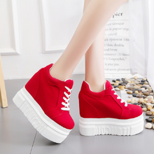 2019 Autumn Shoes Woman Vulcanize Shoes Canvas Women 12CM High Platform Spring Ladies Casual White Sneakers Shoes 2024 - buy cheap