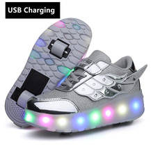 One Two wheels USB Charging Fashion Girls Boys LED Light Roller Skate Shoes For Children Kids Sneakers With Wheels Two wheels 2024 - buy cheap