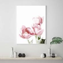 Carteles de flores rosas frescas y naturales de estilo nórdico moderno, sala de estar en lienzo para decoración de imágenes artísticas, pintura sin marco 2024 - compra barato