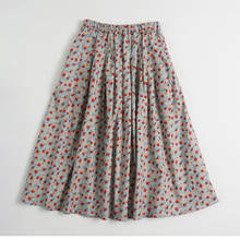 Spring New Product Japanese Mori Girl Pure Cotton Floral Skirt Elastic Waist Big Hem Thin Style Literary Pleated A-Line Skirt 2024 - buy cheap