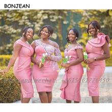 Brush Bridesmaid Dresses Mermaid 2021 Short Satin Knee Length African Bridesmaid Dress Plus Size for Women Wedding 2024 - buy cheap