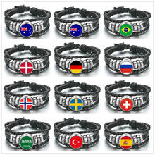 Pulseira masculina e feminina com bandeira nacionais, bracelete de couro para homens e mulheres, austrália, brasil, alemanha, rússia, noruega, suíça, turquia, espanha, israel 2024 - compre barato