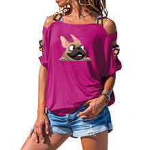 Летняя футболка с принтом оленя французского бульдога, модная женская хлопковая футболка с коротким рукавом, сексуальная открытая футболка с открытыми плечами 2024 - купить недорого