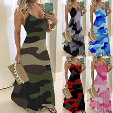 Sagace Women Dress Spaghetti Straps Camouflage Sleeveless Maxi Dress Ladies Plus Size 5xl V-collar Long Dresses Casual Summer 2024 - buy cheap