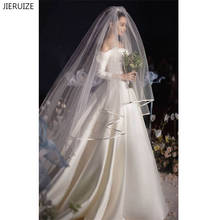 Jieruize véu de noiva longo, simples, de tule, uma camada, acessórios de casamento para noiva 2024 - compre barato