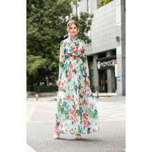 Women Runway Dress 2020 High Quality Spring Summer O-Neck Long Sleeves Print Sashes Casual Maxi Dresses  NP1035N 2024 - buy cheap