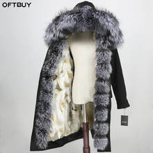 Oftbuy casaco de inverno feminino, jaqueta com gola de pele de raposa natural, capuz com pele de coelho real, forro de pele quente, novo 2024 - compre barato