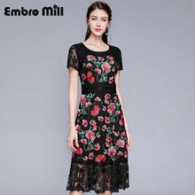 Summer New Vintage Style Noble Hollow Out Embroidery Evening Dress O-Neck Short Sleeve Elegant Dress Plus Size M-4X 2024 - buy cheap