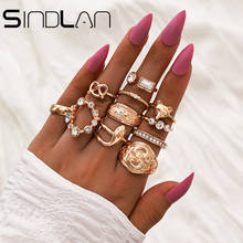 Sindlan 11 pçs boho cristal ouro oco anéis para mulheres bonito golfinho animais feminino coreano moda conjunto de jóias estéticas anillos 2024 - compre barato