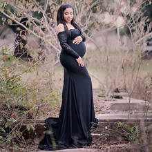 Vestido longo de renda elegante para mulheres grávidas, vestido maxi com renda para fotos de maternidade, roupas para mulheres grávidas 2024 - compre barato