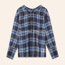 ElfStyle Ladies Gingham Checkered Shirt Top With Elastic Neckline - Women Lapel Long Sleeve Loose Gingham Plaid Blouse Shirt 2024 - buy cheap