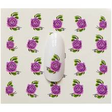 E16 Violet Flower Nail Sticker Green leaves  DIY Manicure Slider Embossed Adhesive Nail Art Tips Decorations Decals 2024 - купить недорого