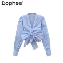 Bow Design Shirt Women Crop Tops 2021 Summer New Korean Fashion Chic Blouse Long Sleeve Button Leisure Blusas Camisas Mujer 2024 - buy cheap