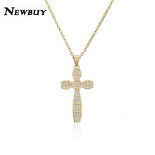 NEWBUY New Arrival Gold Color Cross Pendant Necklace For Women Men AAA+ Cubic Zircon Christian Jewelry Dropship 2024 - buy cheap