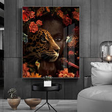 African Art Black Woman Tiger Rose Bird Oil Painting Canvas Art Cuadros Posters Prints Wall Art Picture for Living Room Decor 2024 - buy cheap