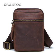 GROJITOO Crazy Horse cowhide men's waist bag leather shoulder bag crossbar bag vintage mobile phone  bag 2024 - buy cheap