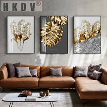 Hkdv nórdico folha de ouro abstrato flor arte da parede pintura em tela preto branco pena cartaz impressão imagem da parede sala estar decoração 2024 - compre barato