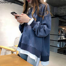 Толстовки женские мягкие тонкие корейские стильные свободные с длинным рукавом с круглым вырезом Ulzzang Твердые уличные Большие размеры женская одежда шикарная Повседневная 2024 - купить недорого