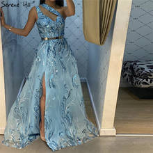 Дубай синий одно плечо сексуальные вечерние платья 2020 А-силуэта без рукавов блестящее формальное платье Serene Hill LA70374 2024 - купить недорого