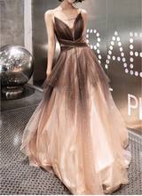 Formal Luxury Evening Dresses V-Neck A-Line Spaghetti Strap Sleeveless Khaki Sequined Backless Zipper Woman Prom Party Dress New 2024 - buy cheap