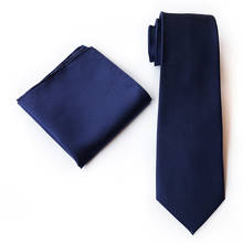 Wedding Party Men's Neck Ties Set Gentlemen Navy Blue Cravat Tie with Pocket Square 2024 - buy cheap