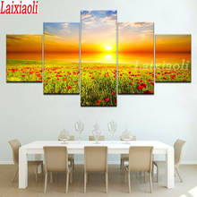 Pintura de diamantes al atardecer, paisaje de amapolas, punto de cruz, bordado, mosaico, costura, 5 unids/set por juego 2024 - compra barato