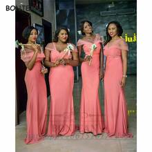 Coral Bridesmaid Dresses Mermaid 2021 Cap Sleeves South African V Neck Bridesmaid Dress Black Girls Party Dress 2024 - buy cheap