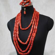 4UJewelry Luxury 4 Layers Genunine Coral Beads Jewelry Set For Women With Earrings And Bracelet Free Shipping 2020 Fine African 2024 - buy cheap