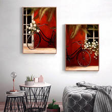 Red Bicycle Flower Oil Painting Home Decor Modular Pictures Canvas Art Print Painting On The Wall For Living Room Poster 2024 - buy cheap