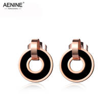 AENINE-pendientes clásicos de acero inoxidable para mujer, aretes de doble círculo de concha negra/rosa, joyería de boda para mujer AE17024 2024 - compra barato