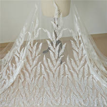 Leaf beaded sequin luxury embroidery lace fabric wedding dress veil garment fabric DIY 2024 - buy cheap