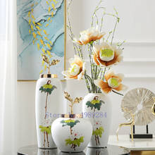 Florero de cerámica de estilo chino, decoración artesanal con Cubierta dorada hecha a mano, arreglo de flores para sala de estar, decoración manual 2024 - compra barato