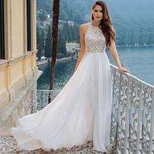 A-Line Chiffon Halter Wedding Dresses 2021 Sweep Train Lace Appliques Pleat Elegant Formal Bridal Gown Sleeveless Open Back 2024 - buy cheap