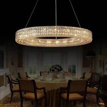 Lustre suspenso de aço inoxidável, luminária suspensa para sala de jantar, lustre moderno de cristal estilo americano, vintage