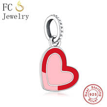 FC Jewelry Fit Original Brand Charm Bracelet Bangle 925 Sterling Silver Love Heart Polish Red Pink Enamel Bead Making Berloque 2024 - buy cheap