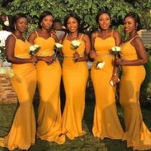 Yellow Bridesmaid Dresses African Elastic Satin Black Girl Bridesmaid Dress Mermaid Spaghetti Straps for Wedding Party Gowns 2024 - buy cheap