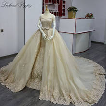 Lceland-vestido de noiva 2 em 1, festa, casamento, estilo barco, renda, cauda longa 2024 - compre barato