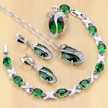 925 Sterling Silver Jewelry Green Zircon White CZ Jewelry Sets Women Earrings/Pendant/Necklace/Rings/Bracelet T225 2024 - buy cheap