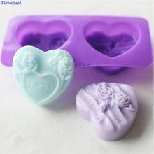 Food Grade Soft Silicone Handmade Soap Mold Heart Shape Roses Two Cavities LOVE Flexible Silicone Soap Mold Soap Making Set 2024 - buy cheap