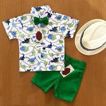 Camisa infantil para meninos, 2 peças, tops + calças, short, roupa de praia, verão 2024 - compre barato