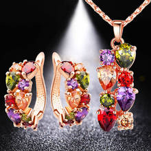 HUAMI Two-Piece Colorful AAA Zircon Earrings and Necklace Set Jewelry for Women Wedding Banquet Costuming Accessories Gold Chain 2024 - buy cheap
