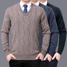 2020 Winter 100% Cashmere Men's Plaid Striped Thicken Warm Pure Wool Sweater Fashion V-neck Men Jumper 2024 - buy cheap