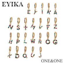 EYIKA 1 Pair Small Hoop Earrings A~Z English Letter With Rainbow Cubic Zirconia Name Earring Fashion Women Jewelry For Gift 2024 - buy cheap