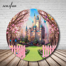 Sensfun Princess Castle Round Circle Backdrops For Photography Pink Flowers Tree Fence Butterfly Girls Birthday Party Background 2024 - buy cheap