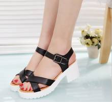 New one-button female sandals women's summer high-heeled shoes thick heel open toe platform sandals platform sandals large size 2024 - buy cheap