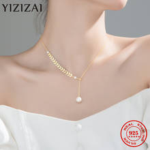 YIZIZAI Real 925 Sterling Silver Creative Leaf Charm Choker Necklace Pearl Pendant Birthday Jewelry Pendant Necklace For Women 2024 - buy cheap
