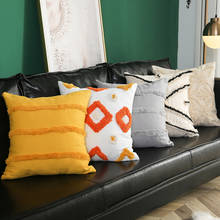Оранжевый Вышитый Чехол на подушку, желтая серая полоса, хлопок, холст, домашнее украшение, наволочка для дивана, наволочка 30x50cm 2024 - купить недорого
