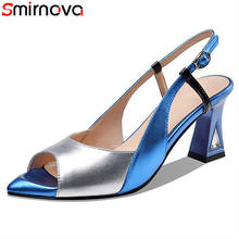 Smirnova 2020 new arrive women sandals mixed colors genuine leather shoes buckle peep toe summer high heel sandals ladies 2024 - buy cheap
